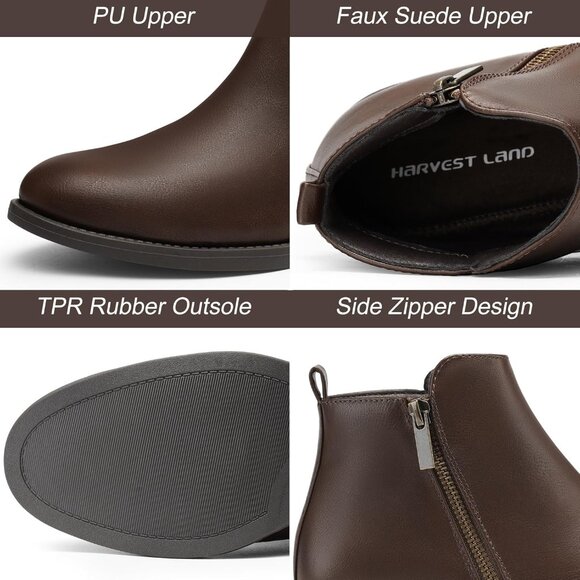 Women's Ankle Brown Boots Short Flat Low Heel Dress Chelsea Casual Classic - Picture 4 of 9